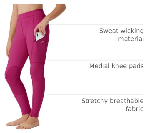 Image of Willit Girls Horse Riding Pants Tights Kids Equestrian Breeches Knee-Patch Youth Schooling Tights Zipper Pockets