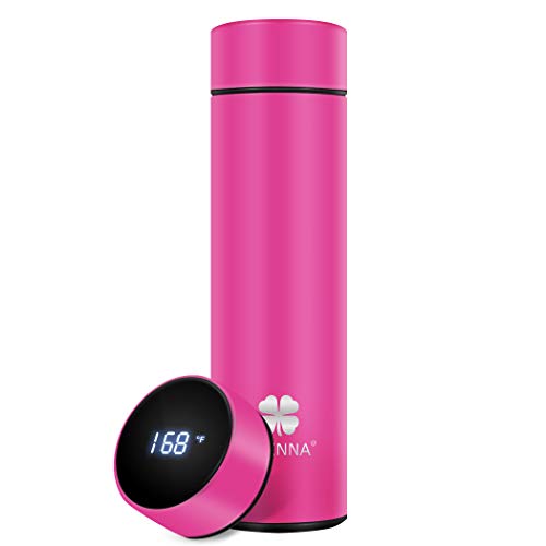 Insulated bottle,Coffee bottle,Tea Infuser Bottle,Smart Sports Water Bottle with LED Temperature Display,Double Wall Vacuum Insulated Water Bottle, Stay Hot/Cold for 24 Hr (Pink)