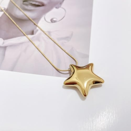 Minimalist Star Choker Necklace for Women Dainty Stainless Steel 18k Gold Plated Star Charm Pendant Trendy Adjustable Chain Necklaces Fashion Jewelry Christmas Birthday Gifts for Her Bff 17"3