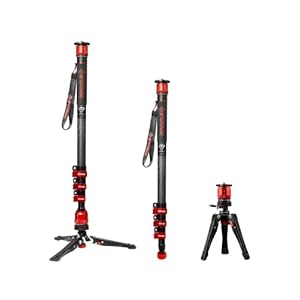 IFOOTAGE Monopod Cobra 3 C180F-P, 71″ Monopod for Cameras with Pedal, Lightweight Monopod Camera Stand, Carbon Fiber Monopod with Feet, Payload 17.64Lbs/8KG