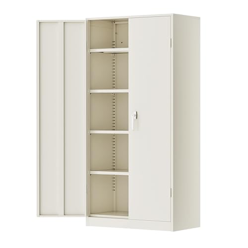 Greenvelly Garage Storage Cabinet,72" Metal Cabinet with 2 Doors and 4 Shelves,Steel File Cabinet for Home Office, Garage, Classroom（Grey 36" X 18"）