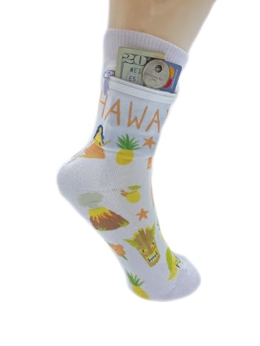 Image of Zipper Sock Wallet - Cotton & Polyester Zipper Socks with Pockets - Fits shoe size 6-13
