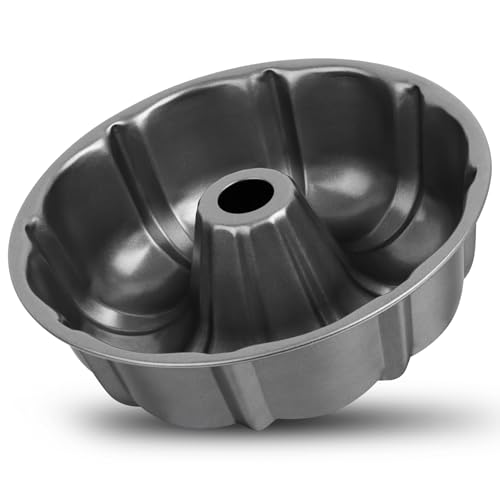 Homikit Non-Stick Fluted Cake Tin, 10 Inch Carbon Steel Ring Cake Pan Round Baking Mould, Non-Toxic & Sturdy, Leak-Proof & Easy Release, Easy Clean - Grey