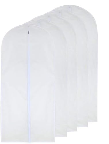 Garment Bag Plastic Garment Bags with Zipper Hanging Clothes Cover Dress Bag for Suits, Coats Closet (White-5pcs)