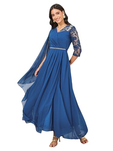 Image of Miss Chase Women's Round Neck Cap Sleeves Lace Knee -Long Skater Dress