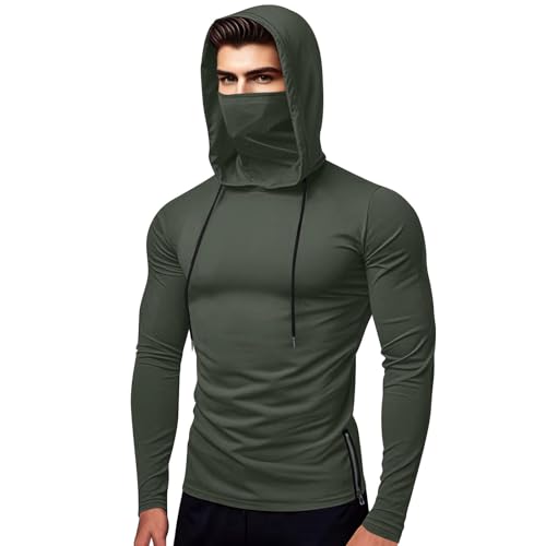 Men Performance Fishing Hoodie Shirt UPF 50+ UV Sun Protection Long Sleeve Shirts with Face Mask Athletic Tee Top