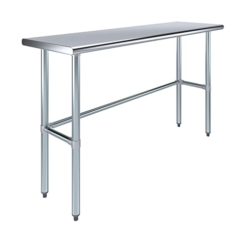 Image of AmGood Stainless Steel Work Table Open Base | Metal Work Bench (Stainless Steel Table Open Base, 60 inch Long x 18 inch Deep)