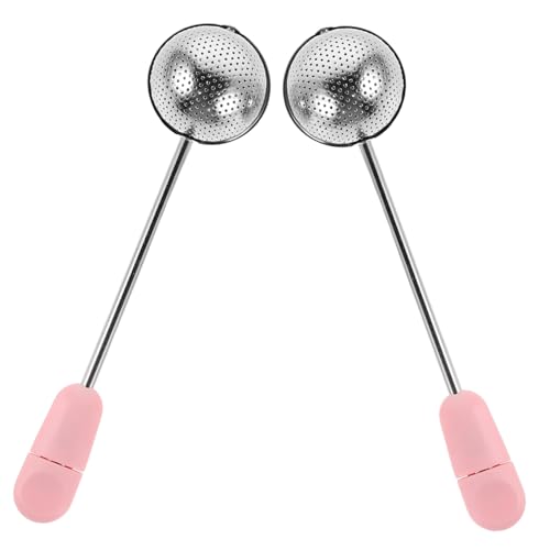 OUNONA 2個 ステンレス製茶こし ロングハンドル転式ティーストレーナー 粉ふるい兼用 細かいメッシュ設計 持ちやすいハンドル付き ピンク