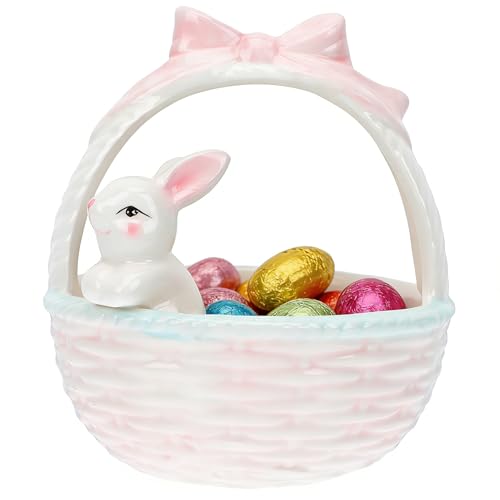 NUOBESTY Ceramic Bunny Basket Ornament - 4.7x5.3 Inch Porcelain Rabbit Figurine and Candy Bowl - Easter Table Centerpiece for Home Decor and Jewelry Display by NUOBESTY - Used condition - US$10.25