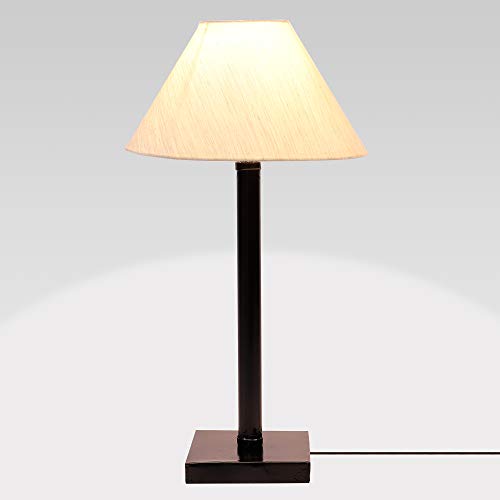 Image of tu casa Modern Black Metal Table Lamp with Off-White Cotton Shade for Bedroom, Living Room & Desk