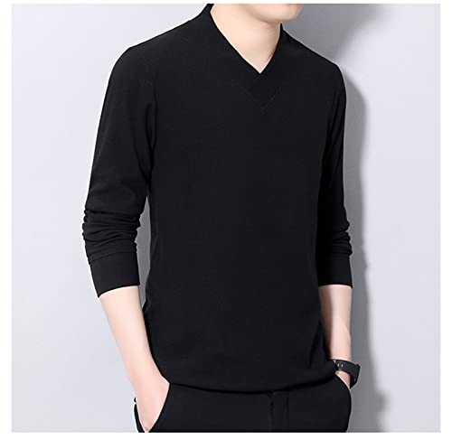 Men's Lightweight Merino Wool V-Neck Sweater Slim Fit Long Sleeve Pullover Classic Cashmere Trim Fine Knit (Black,Large)4