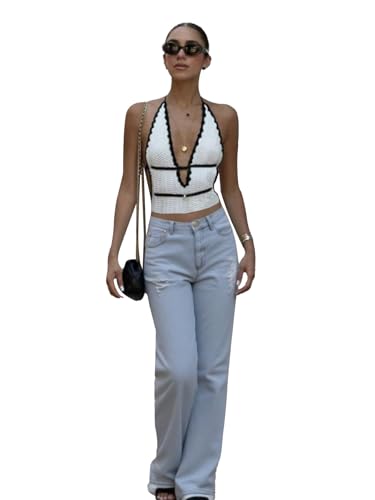 Summer new sexy backless halter neck knitted sweater for women holiday style