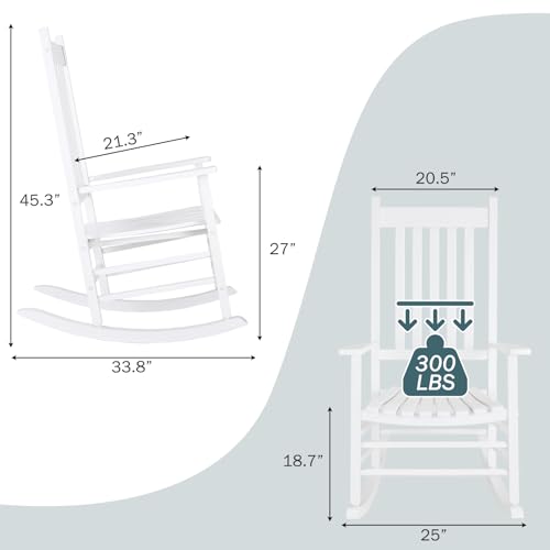 TLGREEN Outdoor Rocking Chair, Solid Wood Oversized Rocking Chair Outdoor with Wide Seat,All Weather Porch Patio Wooden Rocking Chair, Easy to Assemble for Indoor,Outdoor (White)