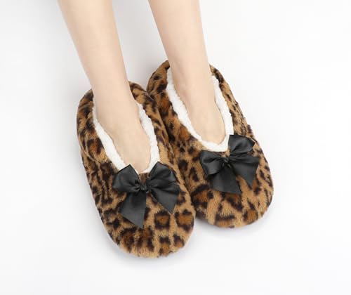 Image of DICUIRD Womens Cozy&Warm Soft Sole Slipper Socks with Grippers-Girls Teddy Fleece Indoor Slipper with Non-skid Bottoms