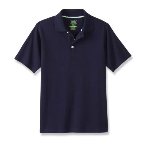 French Toast Young Men's Adaptive Short Sleeve Interlock Polo, Navy, Medium