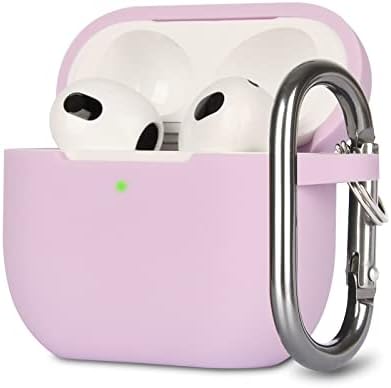KOKOKA Case Cover Compatible with Airpods 3, Soft Silicone Skin Case Cover Shock-Absorbing Protective Case for Airpods 3rd Generation with Carabiner, Front LED Visible, Deep Green