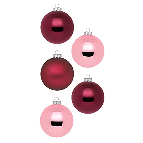 Inge Glas Magic Weihnachtskugeln klein | 36 Kugeln 4cm | Christbaumkugeln aus Glas (Berry Kiss | rosa Bordeaux)