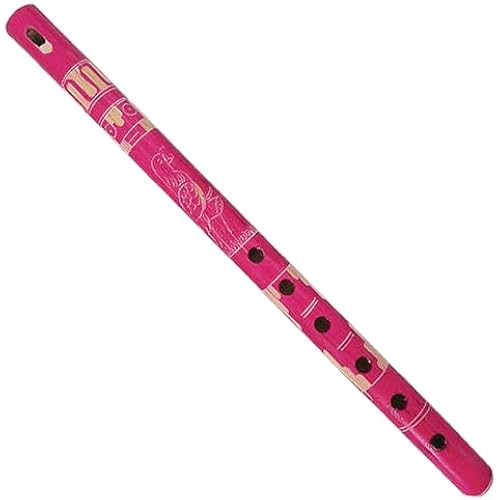 Spirit of Nature Handmade Bamboo Flute, Colorful Peruvian Wind Instrument with Hand Painted Nature Design, Recorder Style for Beginners (Large - Hot Pink)