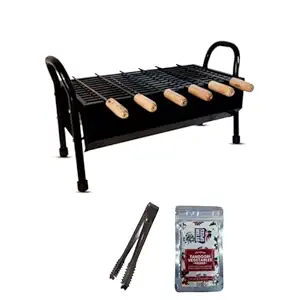 Peng Essentials Hexa Barbeque Grill Set With Accessories for Home & Outdoor - Portable, Easy To Assemble, Efficient Heat & Smoke Circulation - Charcoal Griller BBQ With Set of 10 Premium Accessories