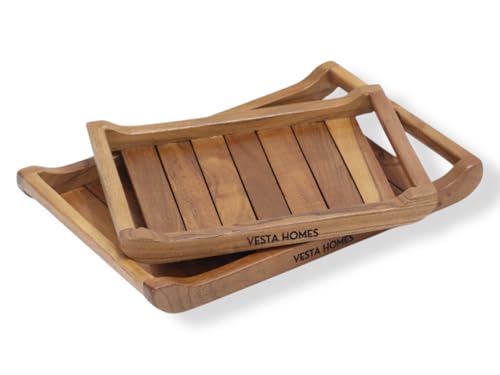 Vesta Homes Set of 2 Gravitas Acacia Wood Rectangular Serving Tra...