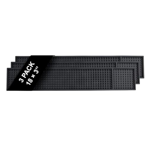 Bar Mats for Countertop by ProTensils - 18" x 3" Bar Rail Mat, Black Rubber Bar Mats for Bartending, Bar Service Drip Mat, Home Bar, Coffee Bar Mat Spill Matt (3 Pack)