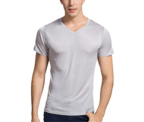 T-shirt en soie naturelle col V homme manches courtes L