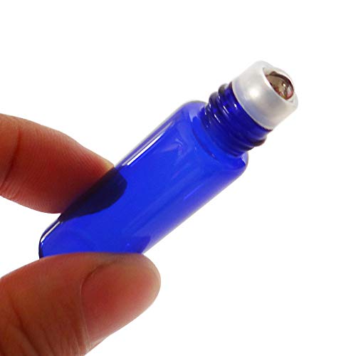 Pacote com 6 frascos de vidro vazios azuis de 5 ml para perfumes de óleos essenciais, recipientes de