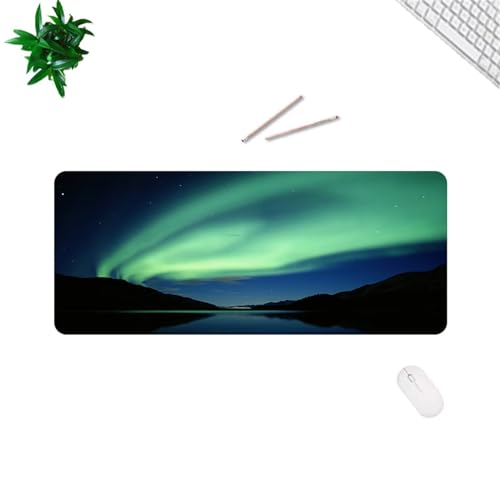 QiHon Tapis de Souris de Jeu Paysage D'Aurores Tapis de Souris XXL 600x300x3mm Grand éTendu Tapis de Bureau avec Base en Caoutchouc Antidérapant et Bords Cousus pour Clavier et Souris