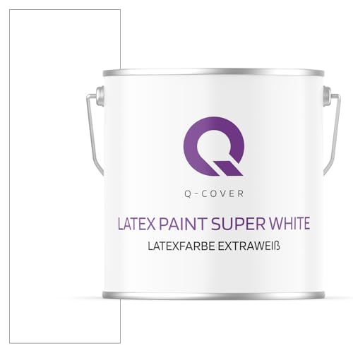 Q-COVER Latexfarbe Extraweiss 5L (ca.35m2) Innenfarbe Wandfarbe Deckenfarbe Klasse 3 Mattfarbe Für Allergiker Geruchlos Scheuerfest Hohe Deckkfraft