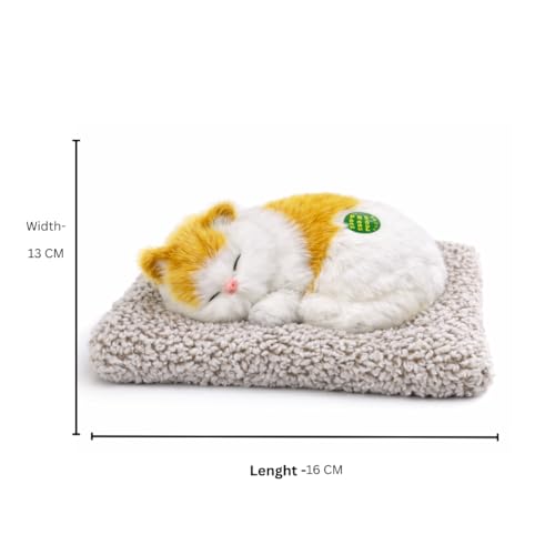 Image of Sleeping Cat Soft Toy, White with Yellow, Medium