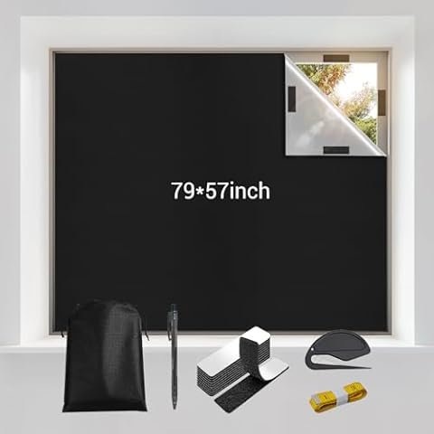 THMINS Blackout Shades for Windows, 79''x57'' Portable Blackout Curtains, Easy to Install Removable Sunshade for Home and Travel, with Installation Tools and Storage Bag Cover