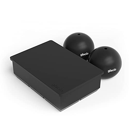 Glacio Ice Cube Molds - Jumbo Square Cube Tray With Lid And 2 Large Sphere Molds #TOP2