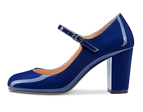 Saekcted Women Chunky Heel Pumps Mary Jane High Heels Round-Toe Shoes Dinner Wedding Pump 3Inch Block Heels2