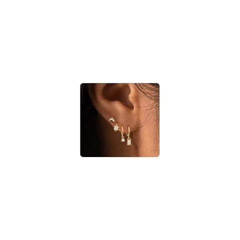 Stud Earrings for Women Dainty Small Hoop Earrings 14K Gold Plated Cartilage Earring Set CZ Dangle Huggie Earrings Lightweight Hypoallergenic Earrings Trendy Multiple Piercings Jewelry Gifts Cover