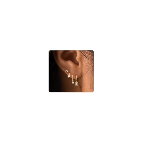 Stud Earrings for Women Dainty Small Hoop Earrings 14K Gold/Silver Plated Cartilage Earring Set CZ Dangle Huggie Earrings Lightweight Hypoallergenic Earrings Trendy Multiple Piercings Jewelry