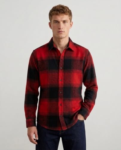 Image of DEEMOON Men's Premium Cotton Flannel Checkered Shirt | Full Sleeve Plaid Casual Button-Down Shirt | Soft Brushed Winter & Autumn Regular Fit, Office & Travel (Available in Plus Size)
