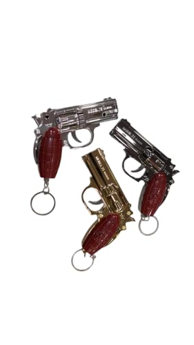 Image of Metal Pistol Shape Keychain Set of 2 with Light and Laser Feature | Creative Gun Design Key Ring Accessories for Keys Bag Gift Use
