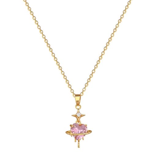 Collier de lave rose en cœur personnalisé à la mode pour femme avec pompon en acier