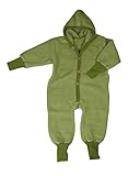 Made in Germany Cosilana Baby Kinder Fleece Overall mit Bündchen am Armen und Füßen, 60% Wolle (kbT), 40% Baumwolle (KBA) (86-92, Lindgrün-Melange)