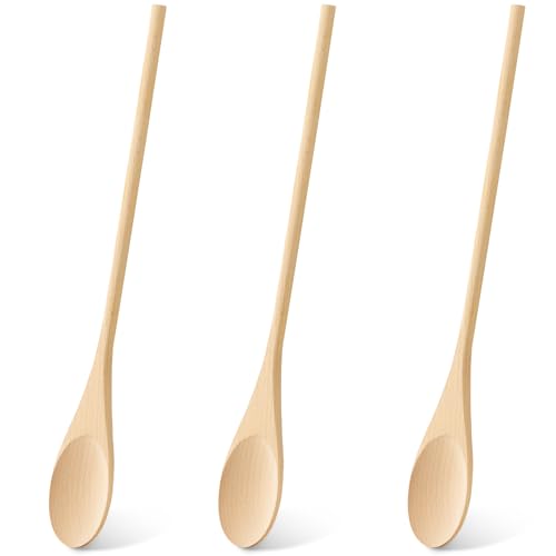 3 Pcs Wooden Spoons for Cooking, 12 Inches Long Handle Spoons for Mixing, Tasting Stirring Food,...