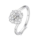Tolldek Anillo de compromiso de oro 750 de 18 quilates, anillo de compromiso con flores trenzadas con laboratorio creado con diamantes auténticos joyas de oro PT950, anillo de boda de platino PT950