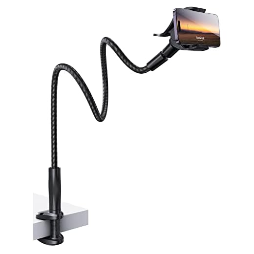 Lamicall Gooseneck Phone Holder Bed - [Nylon Braided] Flexible Arm, 38inch Overall Length, 360 Adjustable Clamp Clip, Overhead Cell Phone Mount Stand for Bed, Desk, 4-7” Cellphone, Gifts