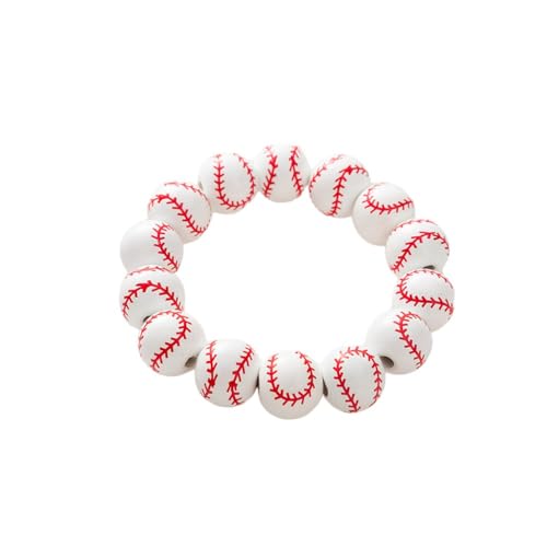 Pingyongchang Cute Handmade Baseball Wooden Bracelet Sport Ball Basketball Soccer Tennis Wood Beaded Adjustable Stretch Bracelet for Women Men Sports Jewelry Accessories Gift