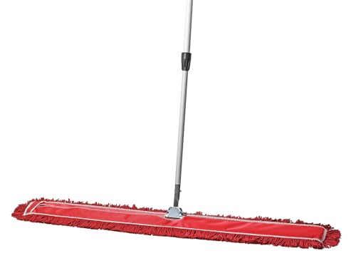 Image of 48 Inch Red Commercial Dust Mop & Floor Sweeper with Extendable Handle - Mop for Hardwood, Tile, and Concrete Floor Cleaning