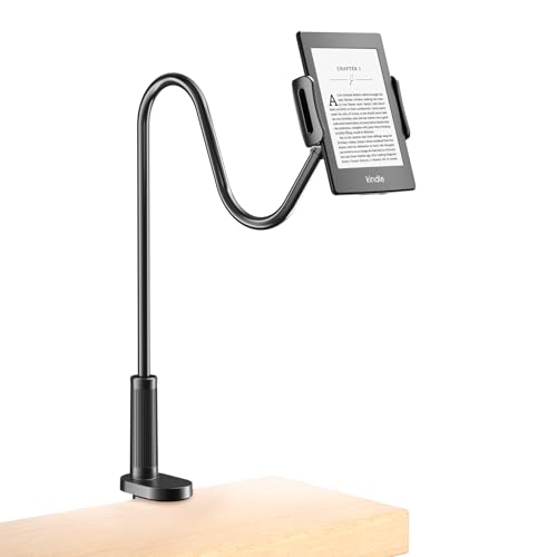 Kefotic Gooseneck Tablet Holder for Kindle Reading in Bed, Hands Free Desk Bedside Lazy Arm Stand for Kindle Accessories, Compatible with iPhone iPad Mini