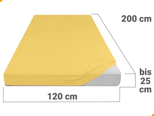 npluseins Jersey Spannbetttuch Baumwolle, 120x200 cm, Gelb – Ansicht 3