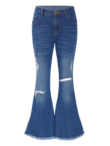 Kids Girls Blue Ripped Flared Jeans Bell Bottoms Denim Pants Fashion Casual Bootcut Jeans