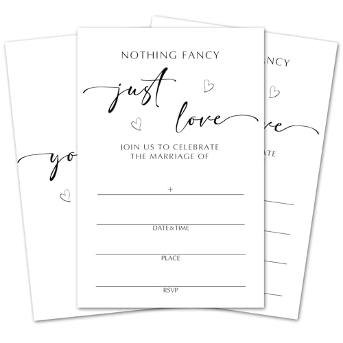 Nothing Fancy Just Love Wedding Invitations with Envelopes, Minimalist White