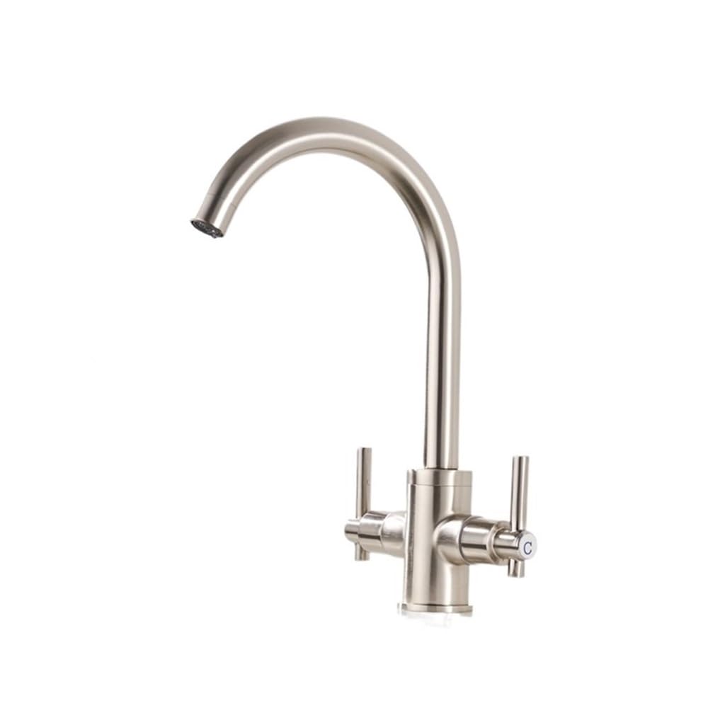 Blyqxs Nickel Kitchen Faucets Double Hands Round Bathroom Sinks Double Hole Mix Water Tap Xt-13(Nickel)