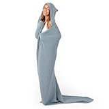 Comfy Cubs Adult Hooded Towel and Wearable Blanket - Large 58'' x 58'', Soft, Absorbent, and Stylish Dual-Function Muslin Towel Hoodie for Bath, Relaxation, and Everyday Use - Pacific Blue